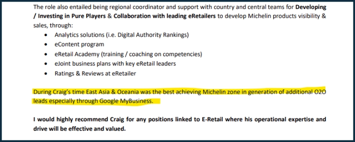 Recommendation from Michelin, documenting the results of the Google Business Profile programme across the network.